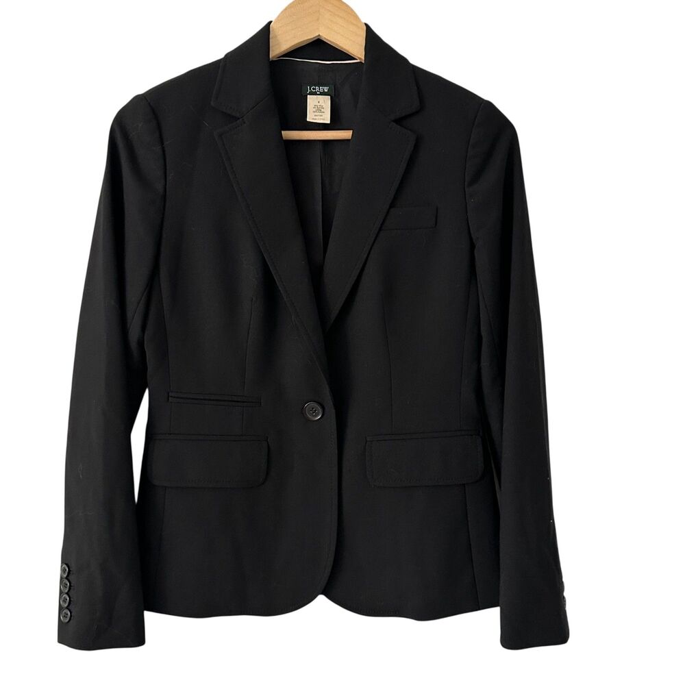 J. Crew Black Single Button Wool Stretchy Fitted Career Jacket Blazer Size‎ 0